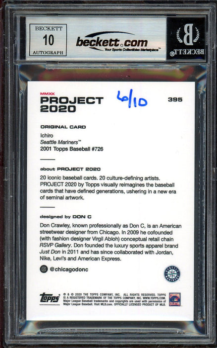 Ichiro Suzuki Autographed Topps Project 2020 Don C Card #395 Seattle Mariners Auto Grade Gem Mint 10 Teal #/10 Beckett BAS Stock #201059 - RSA
