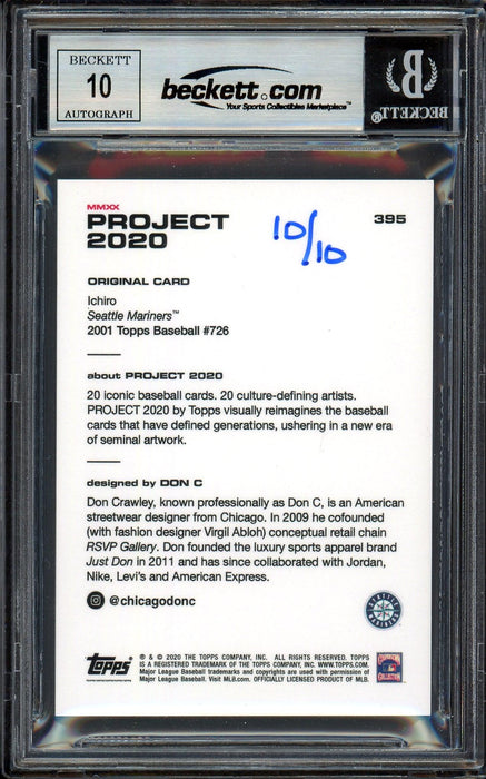 Ichiro Suzuki Autographed Topps Project 2020 Don C Card #395 Seattle Mariners Auto Grade Gem Mint 10 Gold #10/10 Beckett BAS #13713621 - RSA