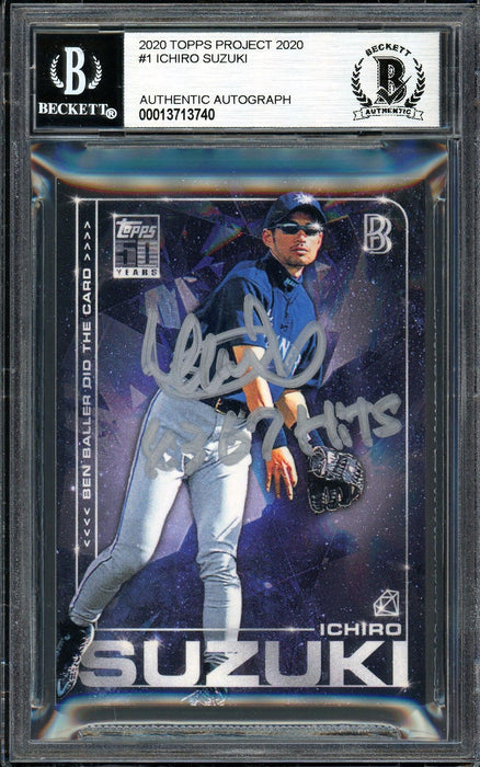 Ichiro Suzuki Autographed Topps Project 2020 Ben Baller Card #1 Seattle Mariners "4367 Hits" Silver #1/1 Beckett BAS #13713740 - RSA