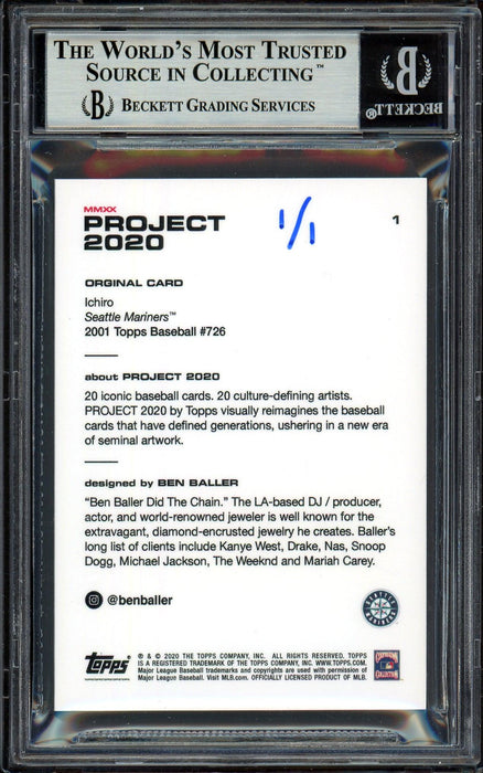 Ichiro Suzuki Autographed Topps Project 2020 Ben Baller Card #1 Seattle Mariners "4367 Hits" Silver #1/1 Beckett BAS #13713740 - RSA