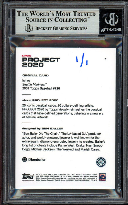 Ichiro Suzuki Autographed Topps Project 2020 Ben Baller Card #1 Seattle Mariners "04 262" Silver #1/1 Beckett BAS #13713733 - RSA