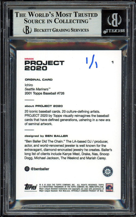 Ichiro Suzuki Autographed Topps Project 2020 Ben Baller Card #1 Seattle Mariners "07 AS MVP" Silver #1/1 Beckett BAS #13713734 - RSA