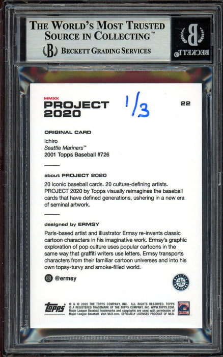 Ichiro Suzuki Autographed Topps Project 2020 Ermsy Card #22 Seattle Mariners Gold #1/3 Beckett BAS #13713748 - RSA