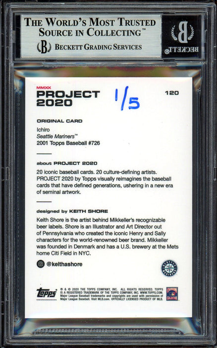 Ichiro Suzuki Autographed Topps Project 2020 Keith Shore Card #120 Seattle Mariners Gold #1/5 Beckett BAS #13713784 - RSA