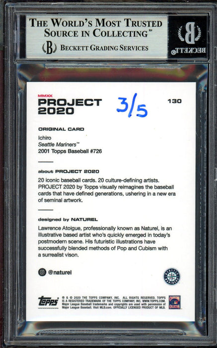Ichiro Suzuki Autographed Topps Project 2020 Naturel Card #130 Seattle Mariners Lime Green #3/5 Beckett BAS #13713789 - RSA