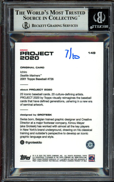 Ichiro Suzuki Autographed Topps Project 2020 Grotesk Card #149 Seattle Mariners Black #/10 Beckett BAS Stock #201101 - RSA
