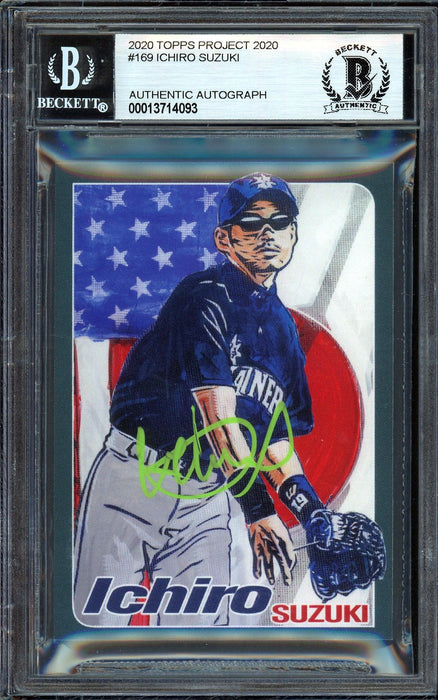 Ichiro Suzuki Autographed Topps Project 2020 Blake Jamieson Card #169 Seattle Mariners Lime Green #8/10 Beckett BAS #13714093 - RSA