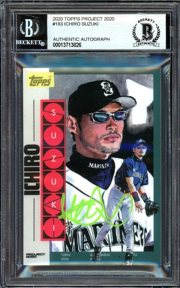 Ichiro Suzuki Autographed Topps Project 2020 Jacob Rochester Card #183 Seattle Mariners Lime Green #6/10 Beckett BAS #13713826 - RSA