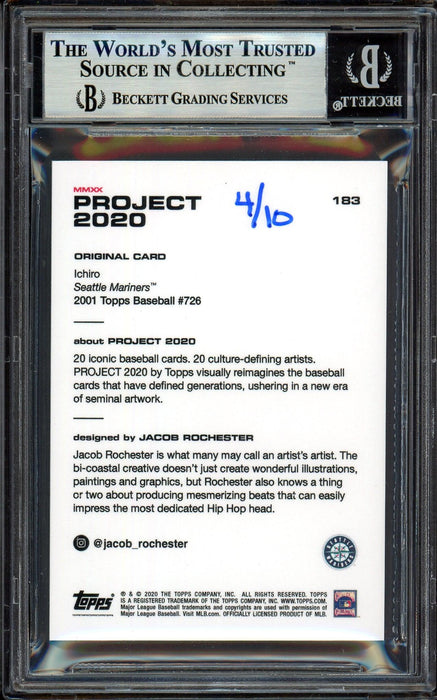 Ichiro Suzuki Autographed Topps Project 2020 Jacob Rochester Card #183 Seattle Mariners Black #4/10 Beckett BAS #13714097 - RSA