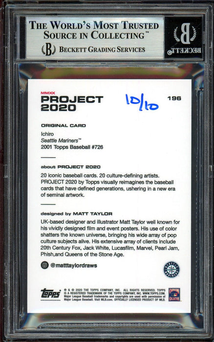 Ichiro Suzuki Autographed Topps Project 2020 Matt Taylor Card #196 Seattle Mariners Teal #10/10 Beckett BAS #13714105 - RSA