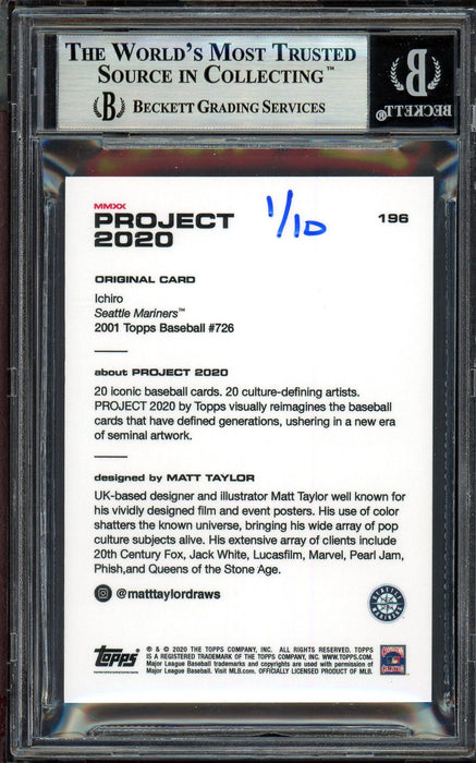 Ichiro Suzuki Autographed Topps Project 2020 Matt Taylor Card #196 Seattle Mariners Gold #1/10 Beckett BAS #13713842 - RSA