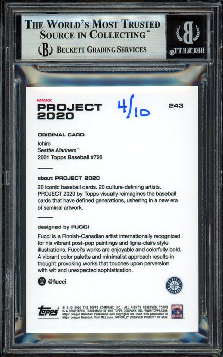 Ichiro Suzuki Autographed Topps Project 2020 Fucci Card #243 Seattle Mariners Gold #/10 Beckett BAS Stock #201126 - RSA