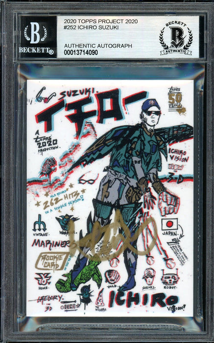 Ichiro Suzuki Autographed Topps Project 2020 Gregory Siff Card #252 Seattle Mariners Gold #/10 Beckett BAS Stock #201129 - RSA