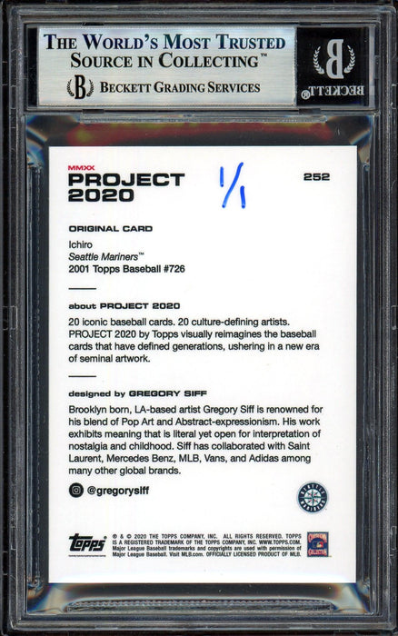 Ichiro Suzuki Autographed Topps Project 2020 Gregory Siff Card #252 Seattle Mariners Silver #1/1 Beckett BAS #13714143 - RSA