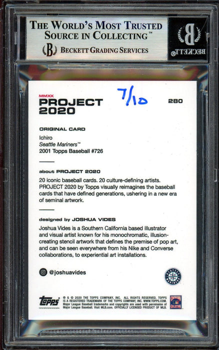 Ichiro Suzuki Autographed Topps Project 2020 Joshua Vides Card #280 Seattle Mariners Gold #7/10 Beckett BAS #13714158 - RSA