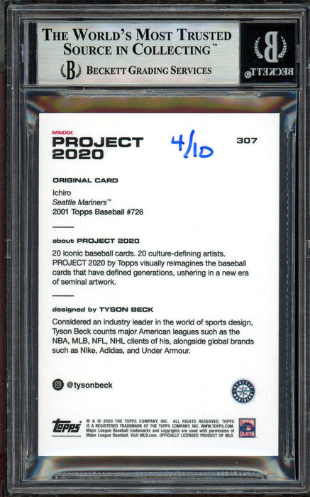 Ichiro Suzuki Autographed Topps Project 2020 Tyson Beck Card #307 Seattle Mariners Black #4/10 Beckett BAS #13714177 - RSA