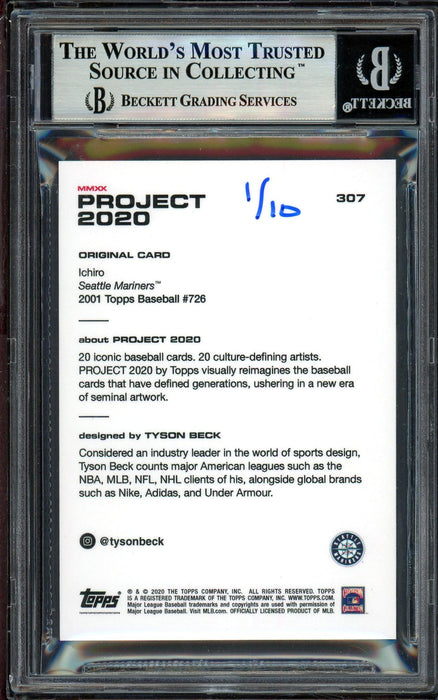 Ichiro Suzuki Autographed Topps Project 2020 Tyson Beck Card #307 Seattle Mariners Black #1/10 Beckett BAS #13714170 - RSA