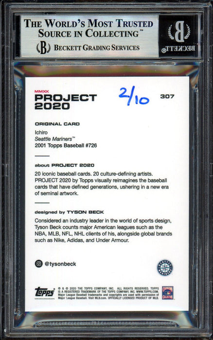 Ichiro Suzuki Autographed Topps Project 2020 Tyson Beck Card #307 Seattle Mariners Silver #/10 Beckett BAS Stock #201142 - RSA