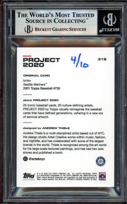 Ichiro Suzuki Autographed Topps Project 2020 Andrew Thiele Card #319 Seattle Mariners Black #4/10 Beckett BAS #13714184 - RSA