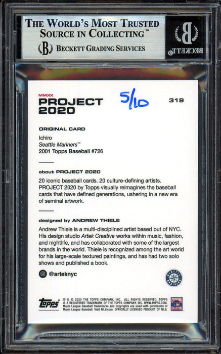Ichiro Suzuki Autographed Topps Project 2020 Andrew Thiele Card #319 Seattle Mariners Gold #5/10 Beckett BAS #13713874 - RSA