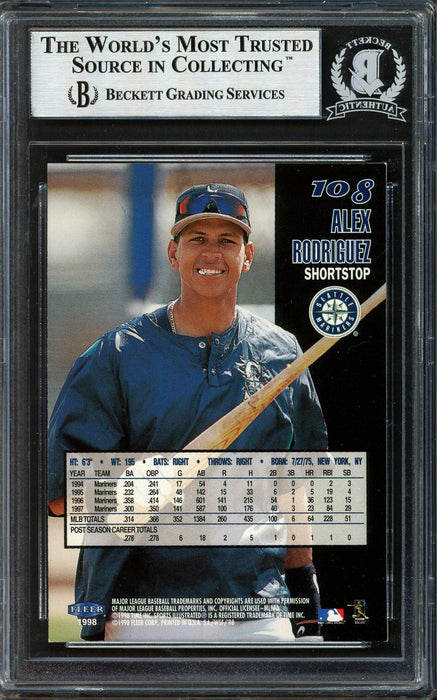 Alex Rodriguez Autographed 1998 Fleer Sports Illustrated Card #108 Seattle Mariners Beckett BAS #12410292 - RSA