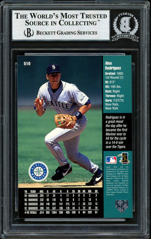 Alex Rodriguez Autographed 1998 Upper Deck Card #510 Seattle Mariners Beckett BAS #12410308 - RSA