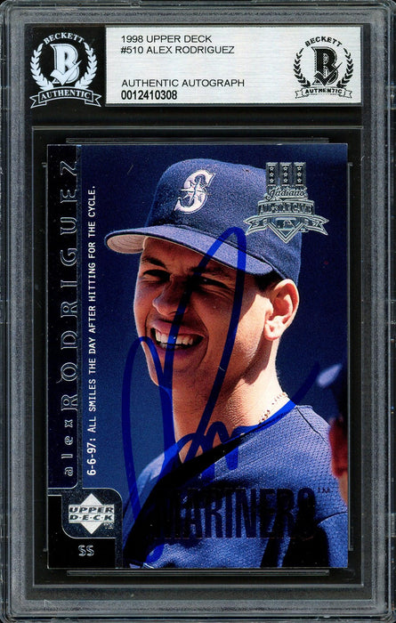 Alex Rodriguez Autographed 1998 Upper Deck Card #510 Seattle Mariners Beckett BAS #12410308 - RSA