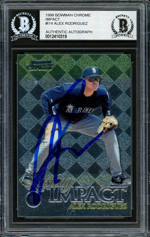 Alex Rodriguez Autographed 1999 Bowman Chrome Impact Card #I14 Seattle Mariners Beckett BAS #12410319 - RSA