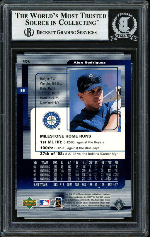 Alex Rodriguez Autographed 1999 SPX Power Explosion Card #PE26 Seattle Mariners Beckett BAS #12410349 - RSA