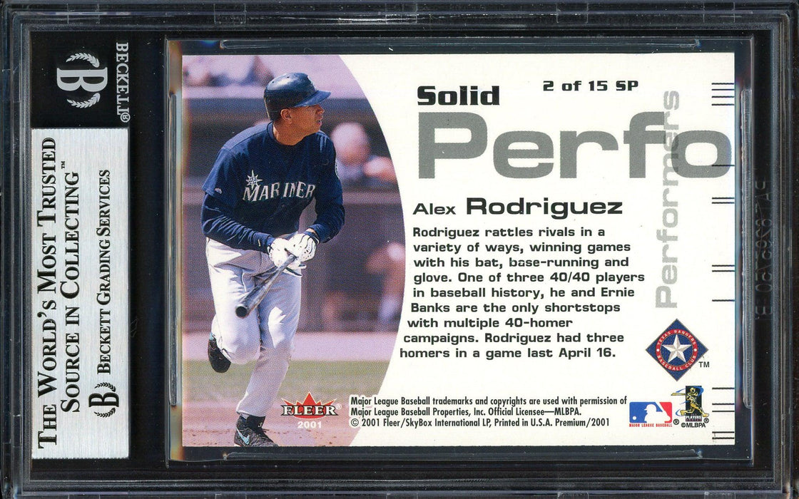 Alex Rodriguez Autographed 2001 Fleer Premium Solid Performers Card #SP2 Texas Rangers Beckett BAS #12410378 - RSA