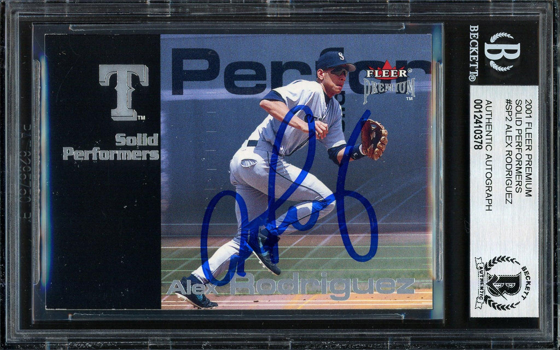 Alex Rodriguez Autographed 2001 Fleer Premium Solid Performers Card #SP2 Texas Rangers Beckett BAS #12410378 - RSA