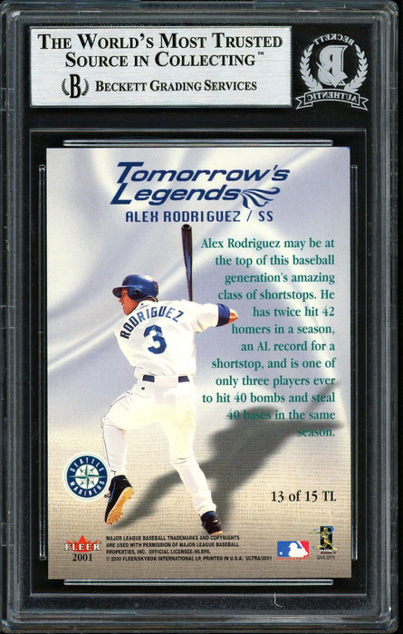Alex Rodriguez Autographed 2001 Fleer Ultra Tomorrows Legends Card #13 Seattle Mariners Beckett BAS #12410383 - RSA
