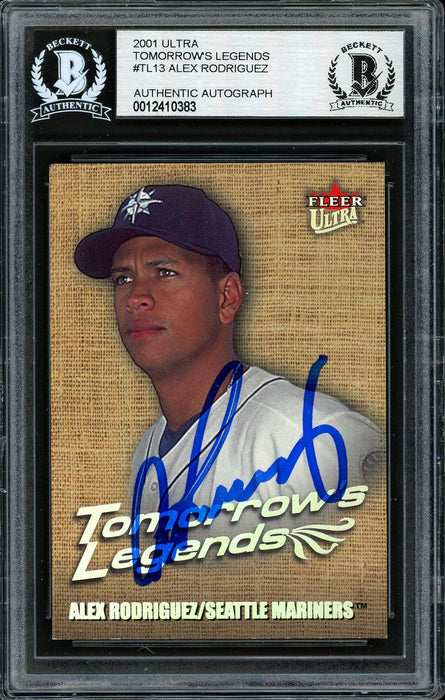 Alex Rodriguez Autographed 2001 Fleer Ultra Tomorrows Legends Card #13 Seattle Mariners Beckett BAS #12410383 - RSA