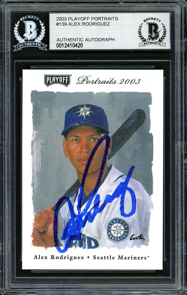 Alex Rodriguez Autographed 2003 Playoff Portraits Card #139 Seattle Mariners Beckett BAS #12410420 - RSA