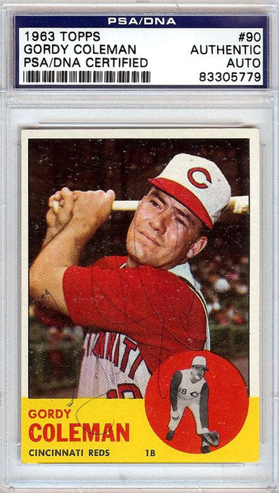Gordy Coleman Autographed 1963 Topps Card #90 Cincinnati Reds PSA/DNA #83305779 - RSA