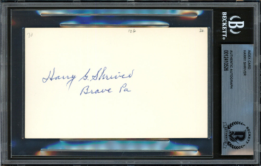 Harry Shriver Autographed 3x5 Index Card Brooklyn Dodgers Beckett BAS #12410526 - RSA