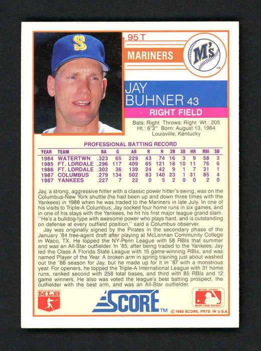 Jay Buhner Autographed 1988 Score Traded Rookie Card #95T Seattle Mariners Stock #151633 - RSA