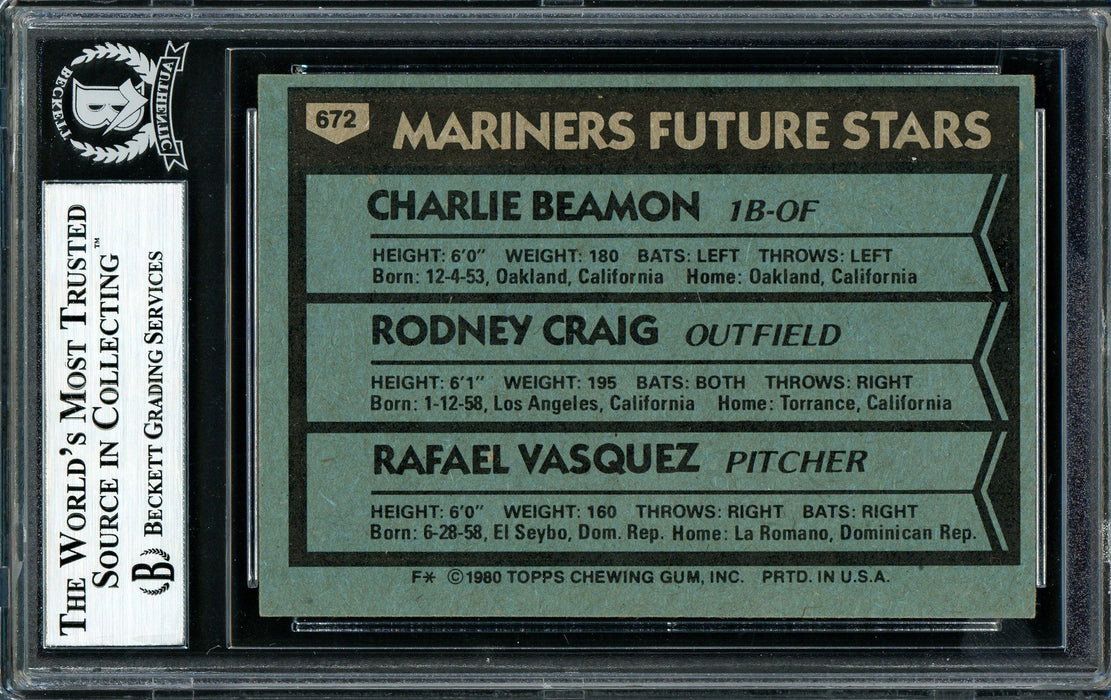 Rodney Craig Autographed 1980 Topps Card #672 Seattle Mariners Beckett BAS #12306792 - RSA