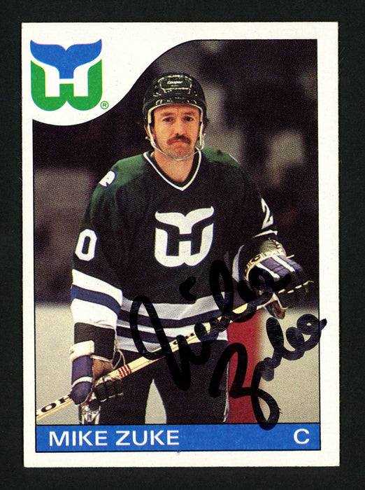 Mike Zuke Autographed 1985-86 Topps Card #19 Hartford Whalers SKU #154129 - RSA