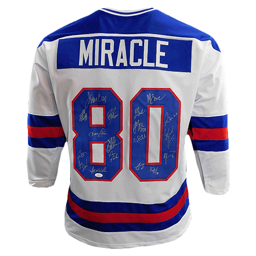 Miracle On Ice 18-Autograph 1980's Gold Medalists Team USA Jersey White (JSA) - RSA