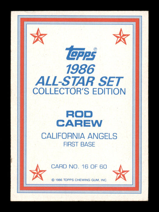 Rod Carew Autographed 1986 Topps All Star Set Card #16 California Angels (Smear) SKU #186719 - RSA