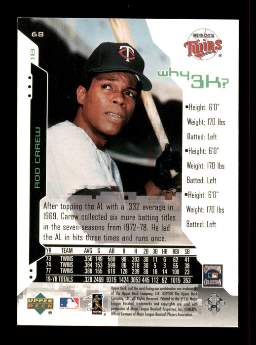 Rod Carew Autographed 2000 Upper Deck Hitters Club Card #68 Minnesota Twins SKU #186769 - RSA