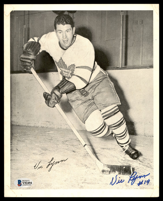 Vic Lynn Autographed 1945-54 Quaker Oats 8x10 Photo Toronto Maple Leafs Beckett BAS #Y92494