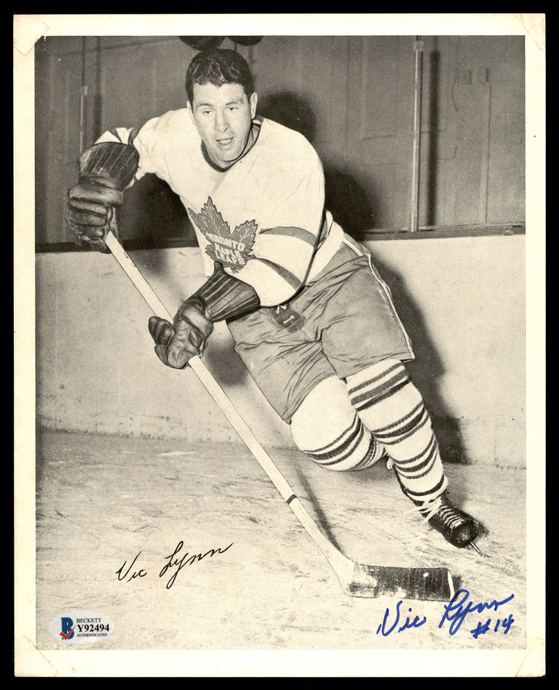 Vic Lynn Autographed 1945-54 Quaker Oats 8x10 Photo Toronto Maple Leafs Beckett BAS #Y92494