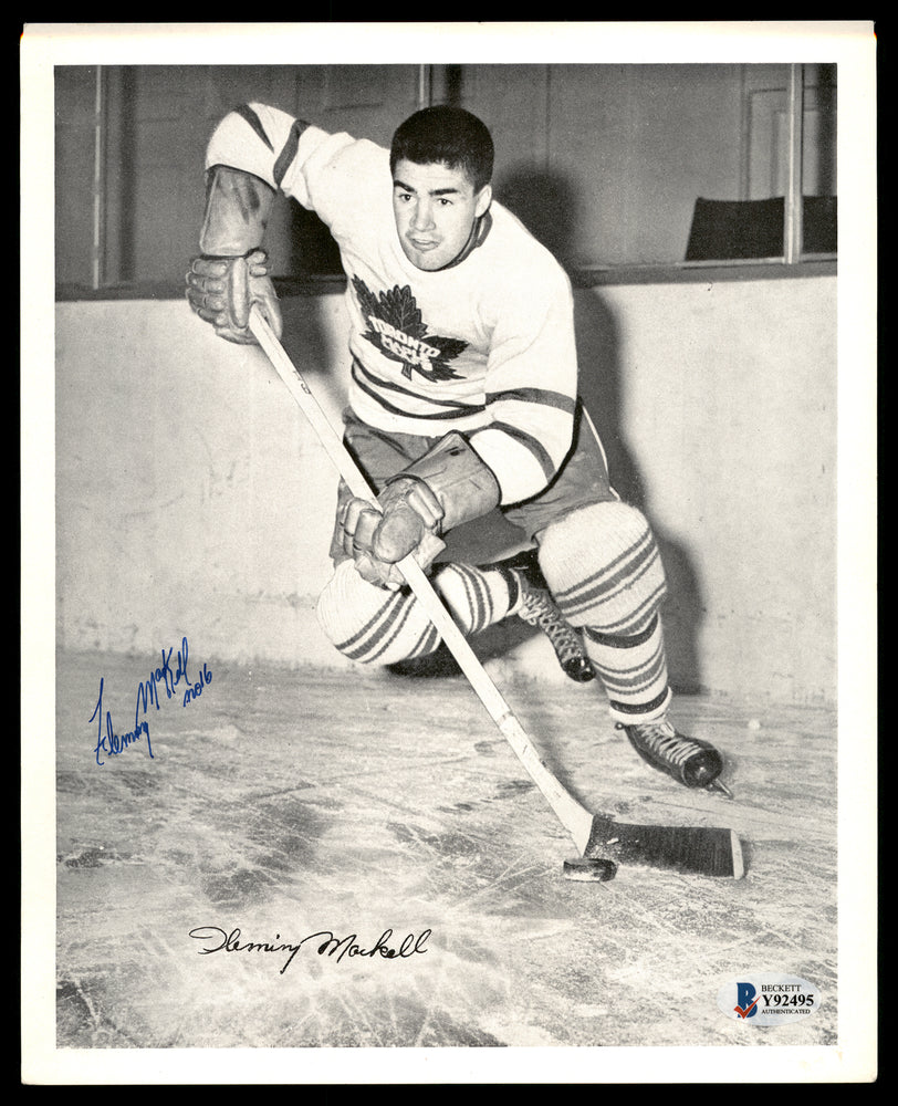 Fleming Mackell Autographed 1945-54 Quaker Oats 8x10 Photo Toronto Maple Leafs Beckett BAS #Y92495