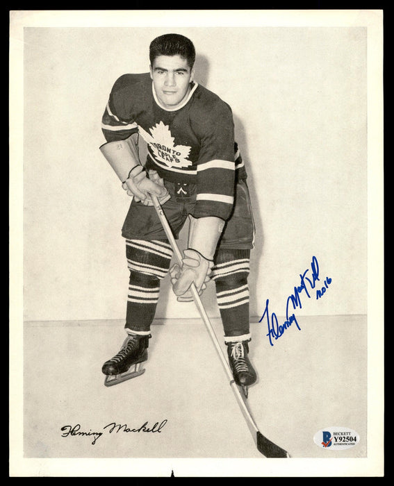 Fleming Mackell Autographed 1945-54 Quaker Oats 8x10 Photo Toronto Maple Leafs Beckett BAS #Y92504 - RSA