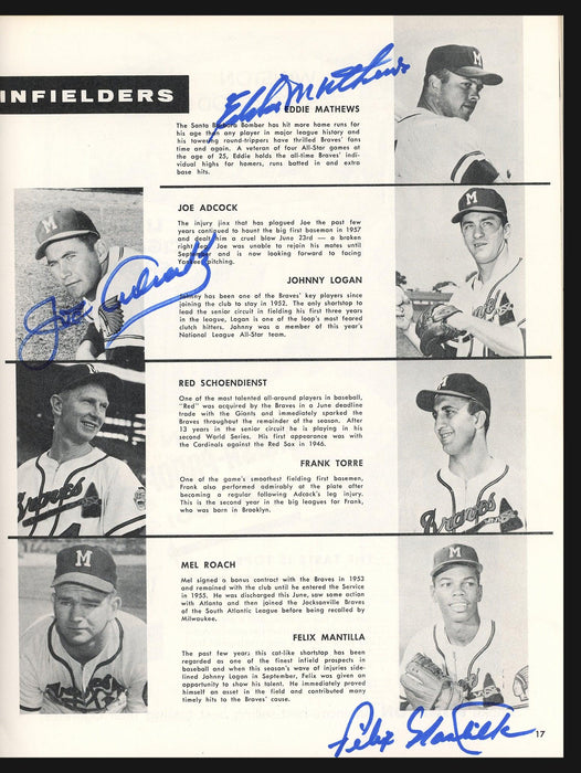 1957 Milwaukee Braves Autographed World Series Program With 5 Total Signatures Including Hank Aaron & Warren Spahn Beckett BAS #AA00297 - RSA