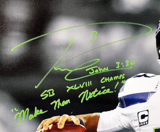 Russell Wilson Autographed Framed 24x30 Canvas Photo Seattle Seahawks "SB XLVIII Make Them Notice!" #1/48 Beckett BAS #WE98425 - RSA