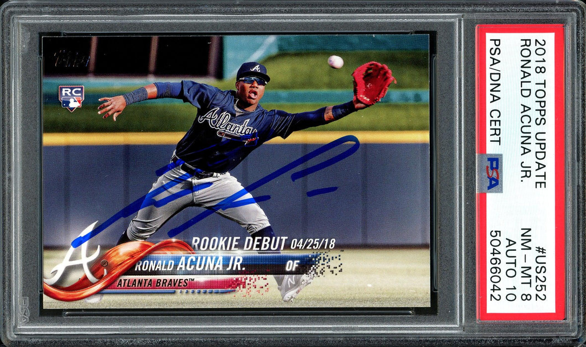 Ronald Acuna Jr. Autographed 2018 Topps Update Rookie Card #US252 Atlanta Braves Auto Grade 10 Card Grade NM-MT 8 PSA/DNA #50466042 - RSA