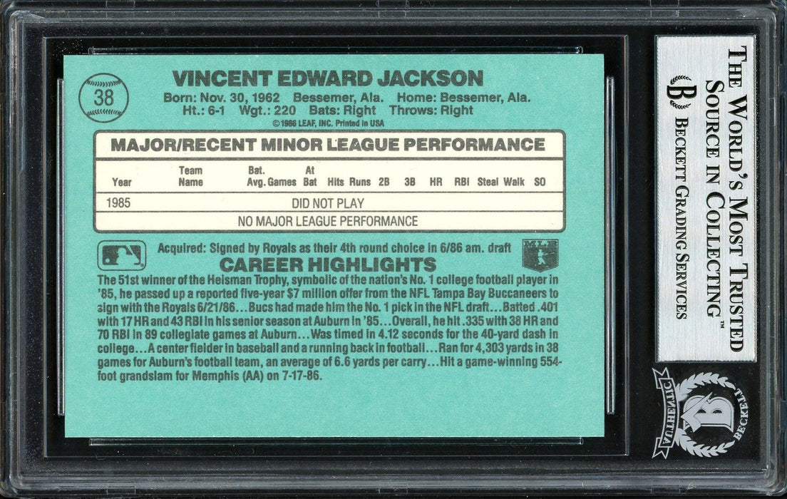 Bo Jackson Autographed 1986 Donruss The Rookies Rookie Card #38 Kansas City Royals Beckett BAS Stock #187363 - RSA